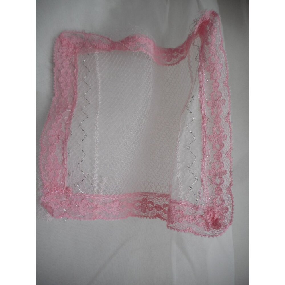 Vintage sheer pink white Half Apron Handmade Estate Find Gifting Bachelorette - Picture 3 of 5